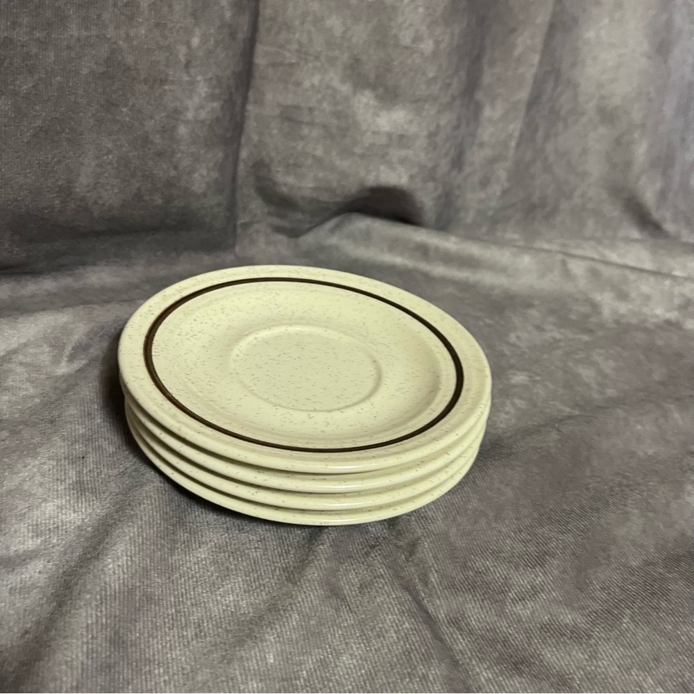 Set of 4 Homer Laughlin Tan Speckled Tea Coffee Saucers - 5-3/4” - Vintage